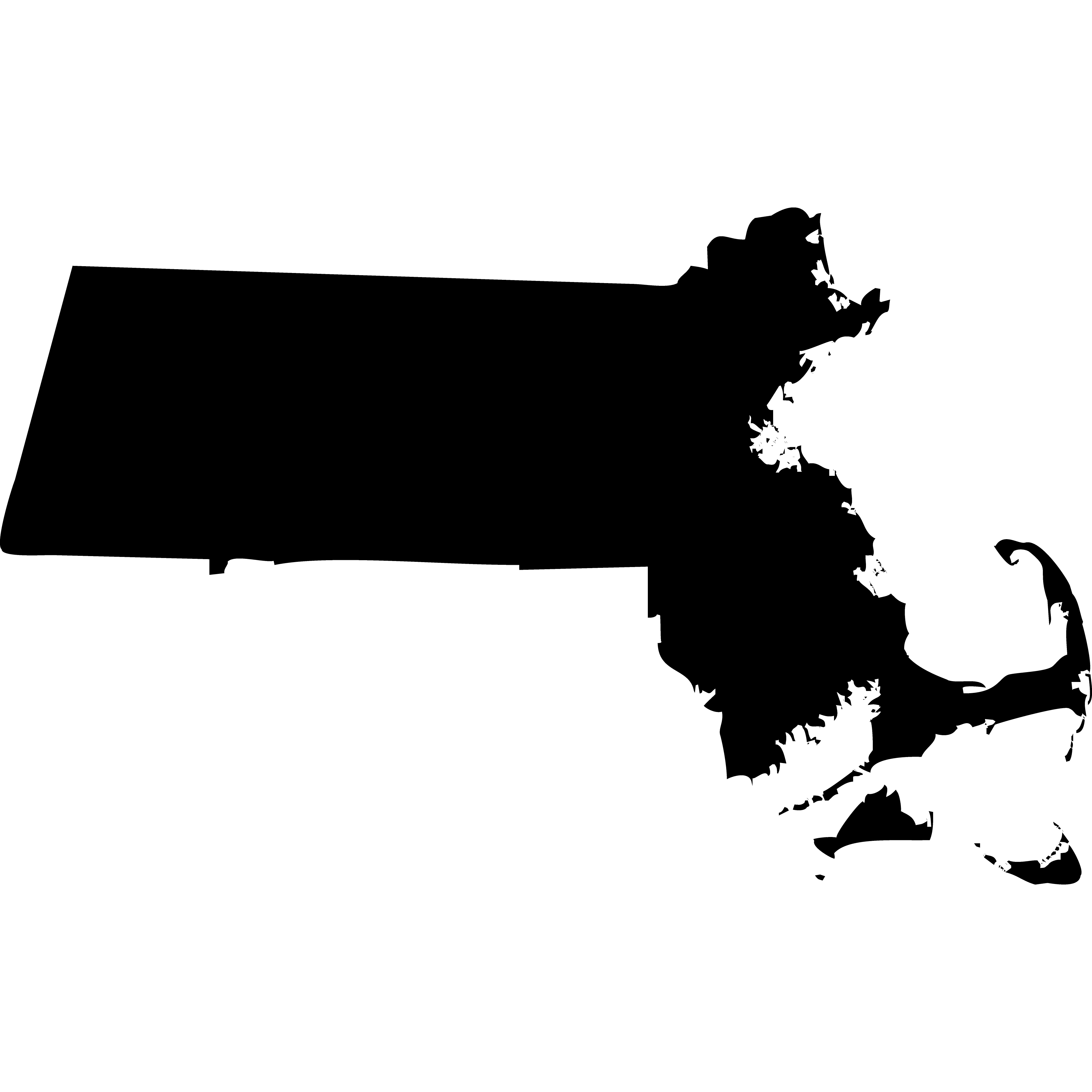 Simple black graphic of Massachusetts