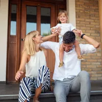family on steps