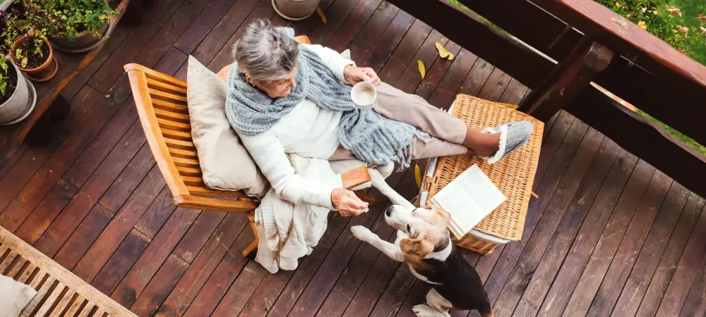 older woman with dog